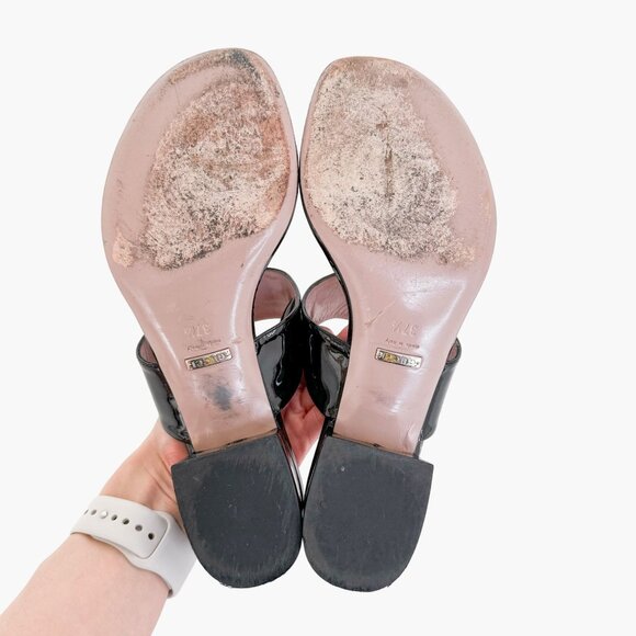 Gucci Lilane Horsebit Thong Sandals EU 37.5 US 7.5 Black Patent Low Block Heel - Picture 9 of 11